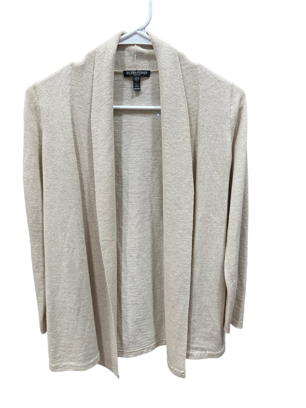 Eileen Fisher Neutral Cream Open-Front Draped Cardigan, small petite
